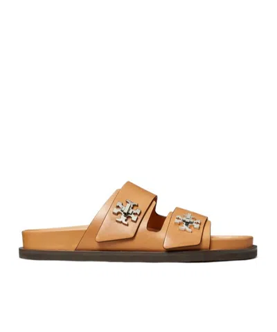 Tory Burch T-lock Leather Sport Slide Sandals In Orange