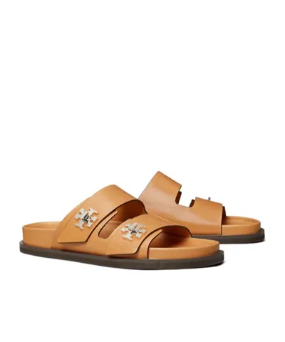 Tory Burch T-lock Leather Sport Slide Sandals In Orange