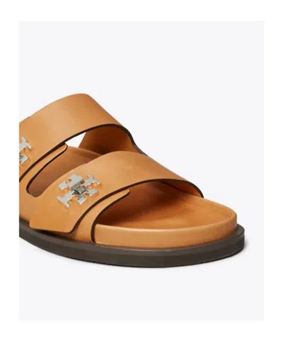 Tory Burch T-lock Leather Sport Slide Sandals In Orange