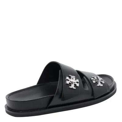 Tory Burch Double Strap Leather Flat Sandals In Black