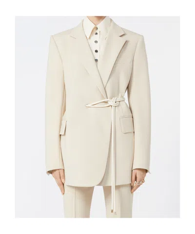 Sportmax Wool Blazer With Belted Waist And Flap Pockets In White
