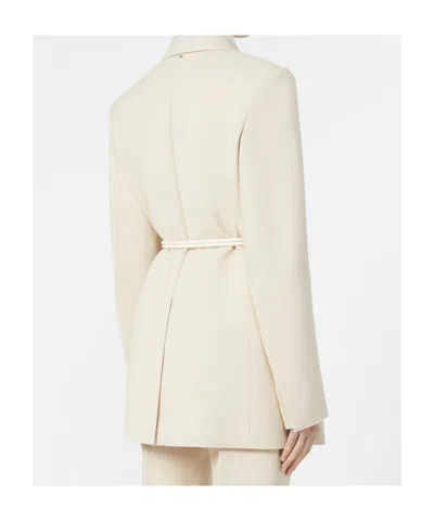 Sportmax Wool Blazer With Belted Waist And Flap Pockets In White