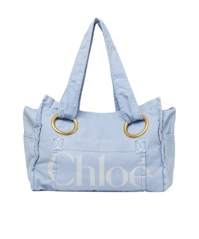 Chloé Medium Plage Washed Cotton Tote In Blue
