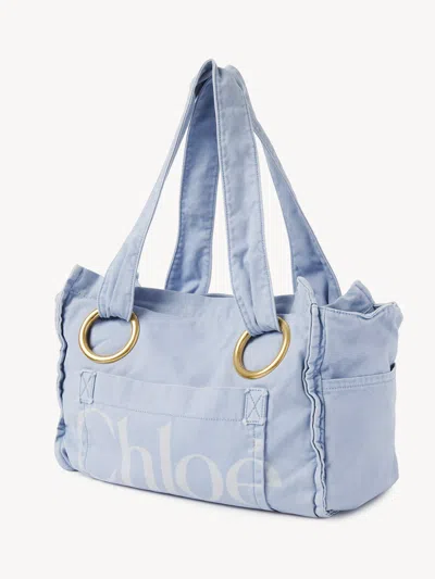Chloé Medium Plage Washed Cotton Tote In Blue