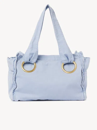 Chloé Medium Plage Washed Cotton Tote In Blue