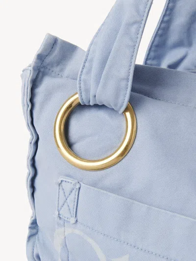 Chloé Medium Plage Washed Cotton Tote In Blue