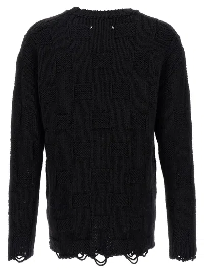 Golden Goose Journey Distressed Checkerboard Wool Sweater In Black