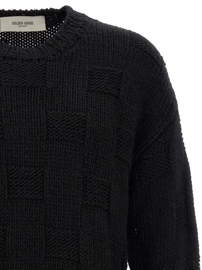 Golden Goose Journey Distressed Checkerboard Wool Sweater In Black