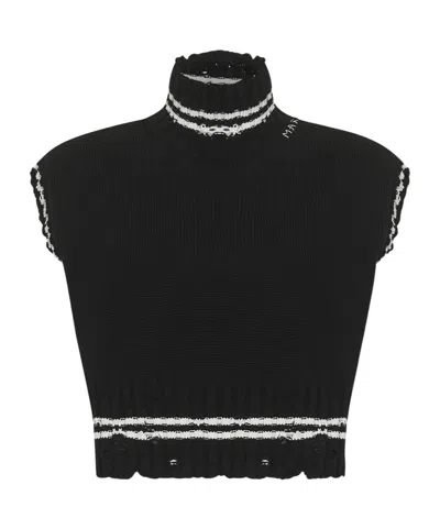 Marni Cropped Cotton Vest With Contemporary Design In Black