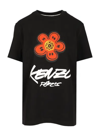 Kenzo Futura Graphic Print Boke Flower T-shirt In Black