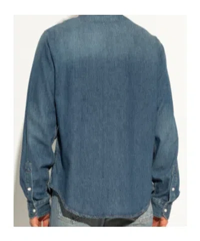 Versace Medusa Patch Denim Snap-up Shirt In Blue