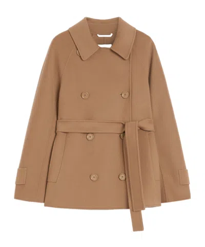 Max Mara Short Double-faced Wool Trench Coat In Brown