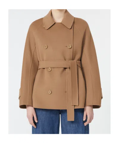 Max Mara Short Double-faced Wool Trench Coat In Brown