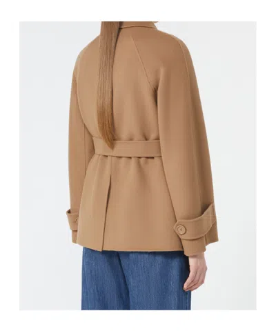 Max Mara Short Double-faced Wool Trench Coat In Brown