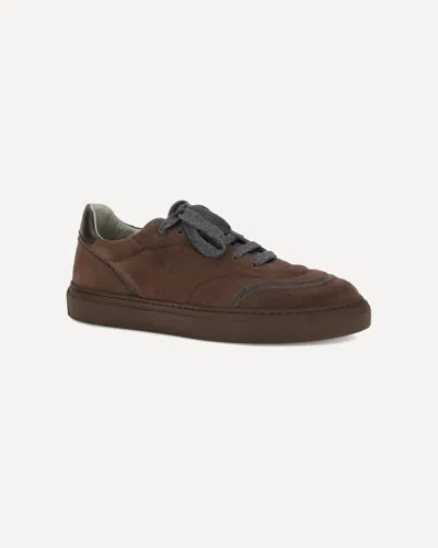 Brunello Cucinelli Jewel Embellished Suede Sneakers In Brown