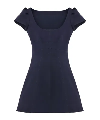 Alexander Mcqueen Short Dress With Short Gathered Sleeves In Blue