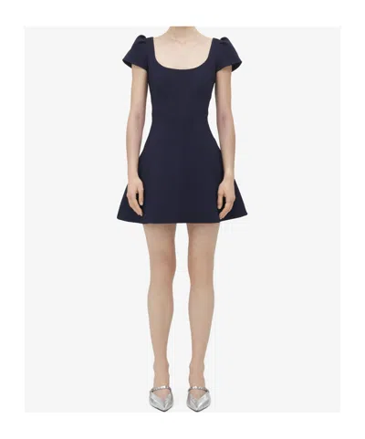 Alexander Mcqueen Short Dress With Short Gathered Sleeves In Blue