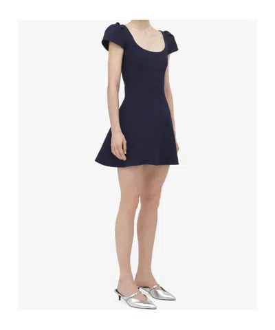 Alexander Mcqueen Short Dress With Short Gathered Sleeves In Blue