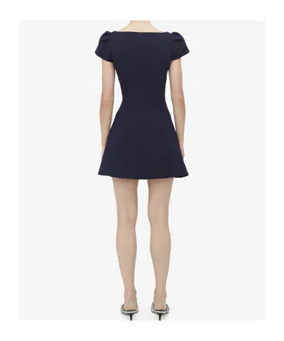 Alexander Mcqueen Short Dress With Short Gathered Sleeves In Blue