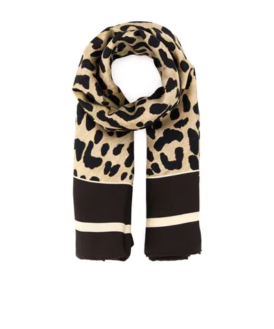Valentino Garavani Animal Print Silk Foulard With Contrast Border In Brown