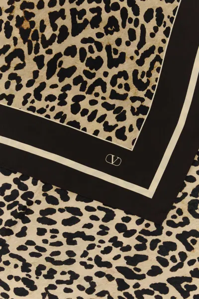 Valentino Garavani Animal Print Silk Foulard With Contrast Border In Brown