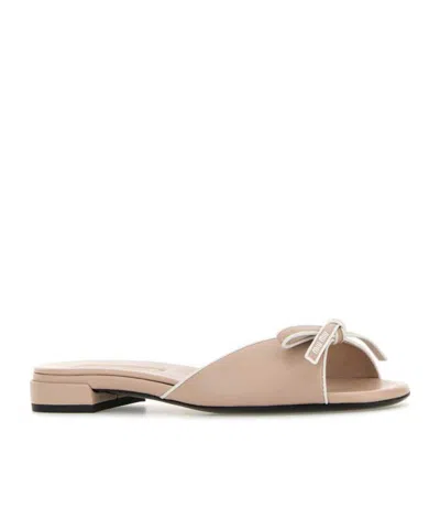 Miu Miu Light Pink Nappa Leather Slippers In Neutral