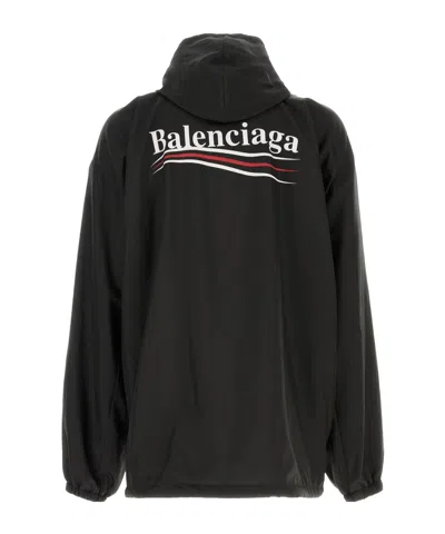 Balenciaga Polyester Jacket With Elastic Cuffs And Hooded Design In Black