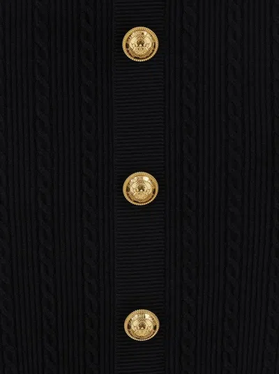 Balmain Black Viscose Blend Ribbed Knit Midi Skirt