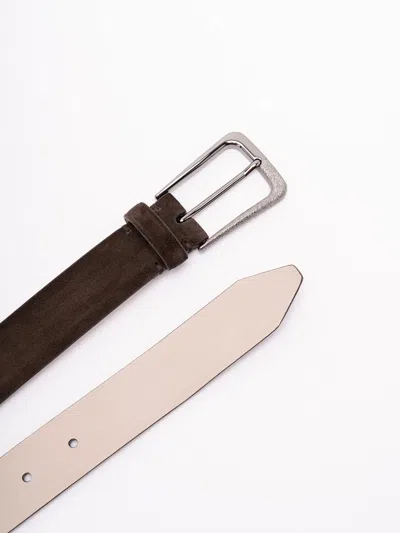 Brunello Cucinelli Leather Belt With Adjustable Length And Metal Buckle In Brown