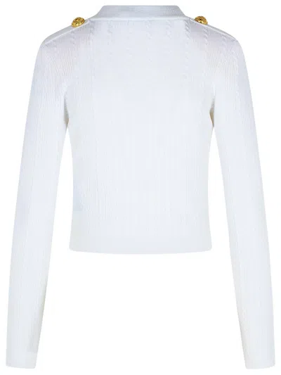 Balmain V-neck Cable Knit Cardigan With Gold-tone Buttons In White