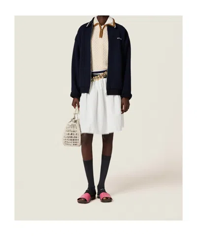 Miu Miu Piquet Jacket With Ribbed Cuffs And Hem In Blue