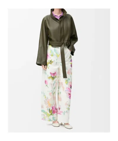 Loewe Floral Print Wide Leg Denim Trousers In White