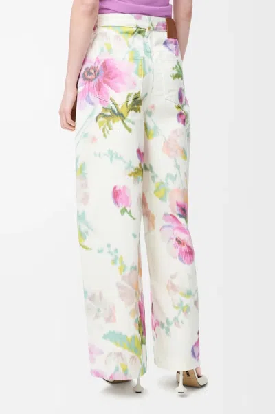 Loewe Floral Print Wide Leg Denim Trousers In White