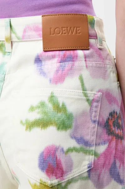 Loewe Floral Print Wide Leg Denim Trousers In White