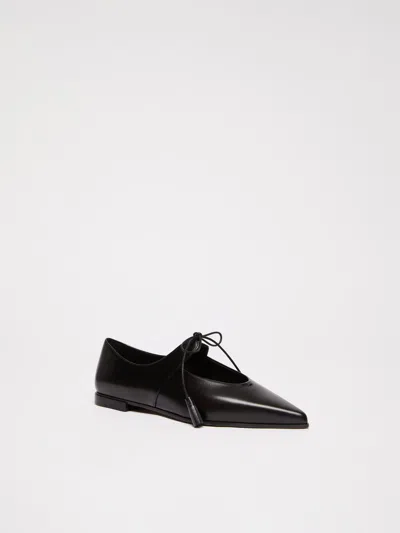 Max Mara Smooth Leather Ballet Flats In Black