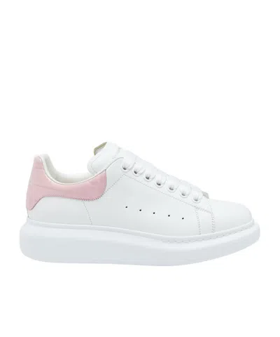 Alexander Mcqueen Women White Low Top Sneakers With Logo Lettering On Tongue And Heel In Leather Wom