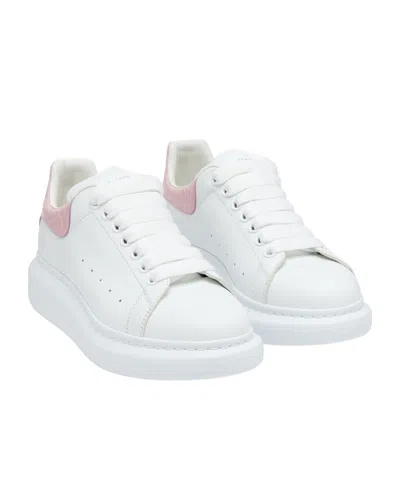 Alexander Mcqueen Women White Low Top Sneakers With Logo Lettering On Tongue And Heel In Leather Wom