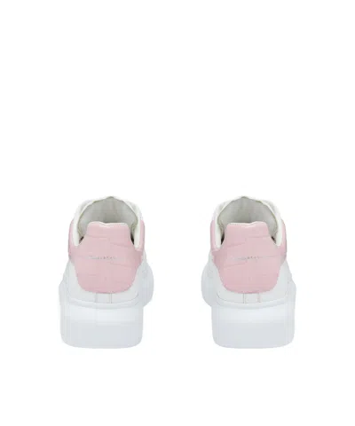 Alexander Mcqueen Women White Low Top Sneakers With Logo Lettering On Tongue And Heel In Leather Wom