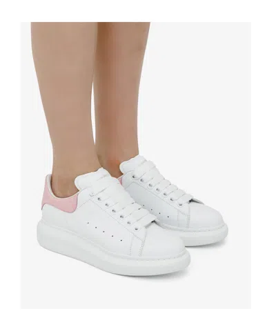 Alexander Mcqueen Women White Low Top Sneakers With Logo Lettering On Tongue And Heel In Leather Wom