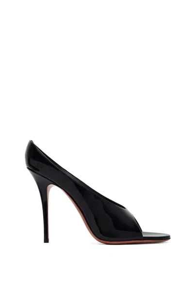 Amina Muaddi Black Calf Leather Bos Taurus Stiletto Heel Sandals In Black