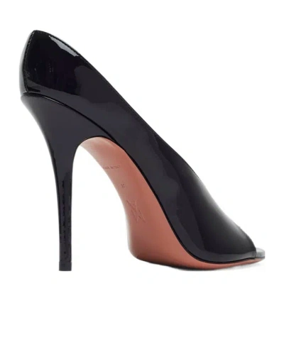 Amina Muaddi Black Calf Leather Bos Taurus Stiletto Heel Sandals In Black