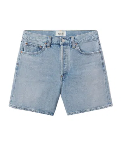 Agolde Urban Baggy Denim Shorts With Belt Loops In Blue
