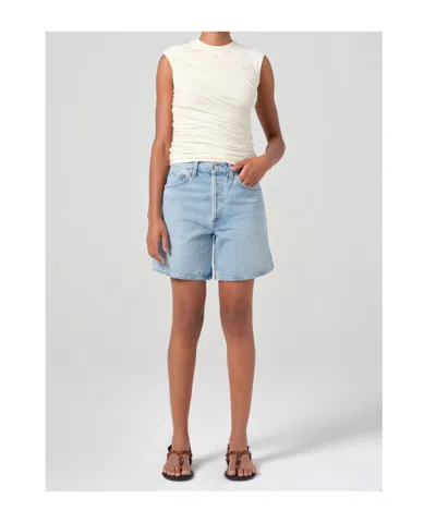 Agolde Urban Baggy Denim Shorts With Belt Loops In Blue