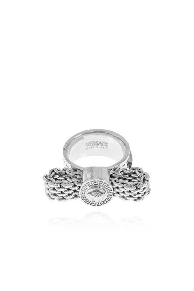 Versace Medusa Chain Ring In Metallic