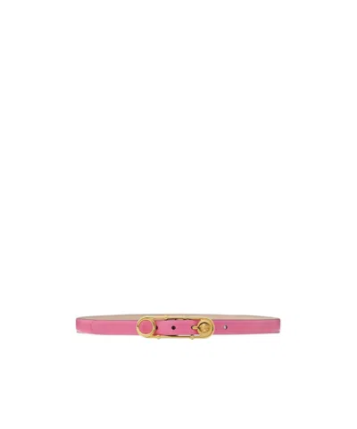 Versace Safety Pin Leather Buckle Belt In Pink