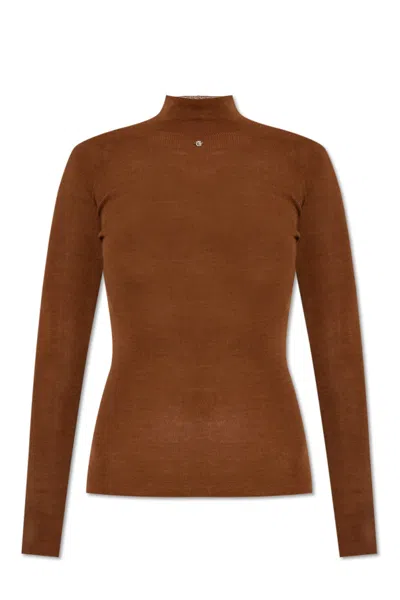 Versace Turtleneck Long-sleeved Sweater In Brown