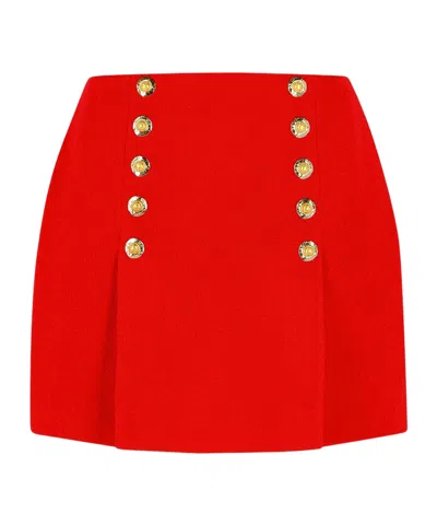 Balmain High Waist A-line Skirt With Button Detailing In Red