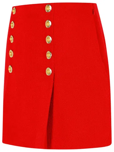 Balmain High Waist A-line Skirt With Button Detailing In Red