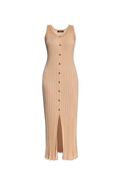 Versace Ribbed Sleeveless Midi Dress In Brown