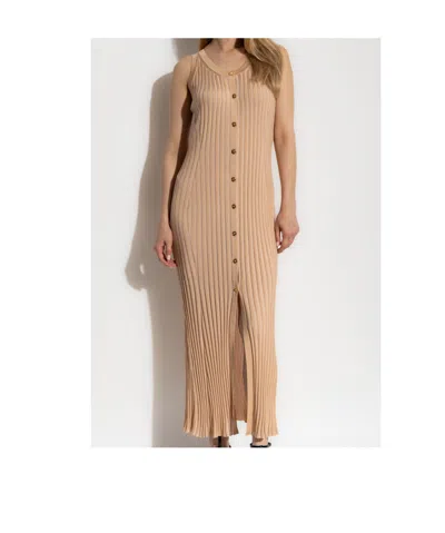 Versace Ribbed Sleeveless Midi Dress In Brown